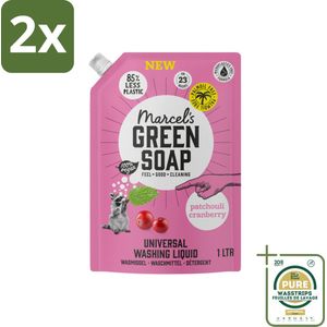 Marcel's Green Soap - Vloeibaar Wasmiddel - Universeel - Navulling - Patchouli & Cranberry - Effectief & natuurlijk - 23 Wasbeurten - 1 liter - Voordeelverpakking - 2 stuks - Wasmiddel navul - Ecologisch wasmiddel