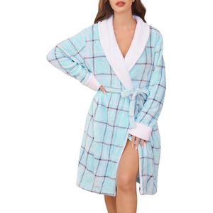 Vlazom Badjas voor dames van flanel, comfortabel en zacht, perfect met zakken en riem voor thuis spa