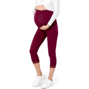 Be Mammy - BE-BE20-161-LE - Capri Zwangerschapsleggings - Wijnrood - 3/4 Lengte met Kant - Viscose - Elasthan - Yogabroek