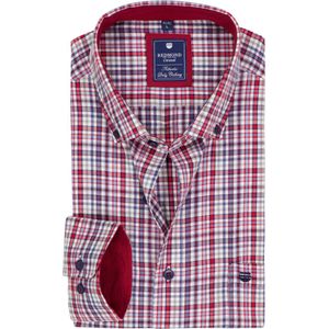 Redmond comfort fit overhemd - twill - blauw - wit - rood en grijs geruit - Strijkvriendelijk - Boordmaat: 43 - 44