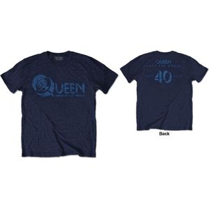 Queen - News Of The World 40th Vintage Logo Heren T-shirt - M - Blauw