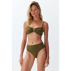 Trendyol Roze Strapless, Geaccentueerde, Glinsterende Braziliaanse Bikiniset Tbess24Bt00054