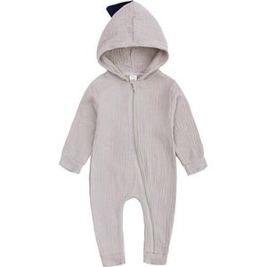 Grijs-beige Baby Pyjama / Box pakje / Romper/ Jumpsuit / Onesie Dinosaurus/Draak – 100% Katoen - Voor Alle Seizoenen - mt 100 (12-18 maanden)