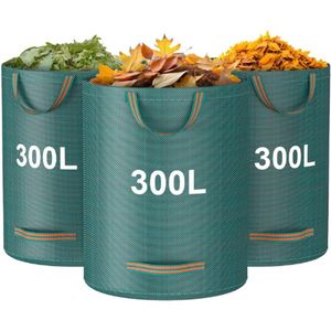 Tuinafvalzakken 300L - Set Van 3 Herbruikbare Tuinzakken - Robuust & Waterdicht - Opvouwbare Tuinzakken Met Handgrepen Voor Bladeren, Afval & Puin