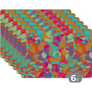 Placemat - Placemats kunststof - Lavalamp - Regenboog - Patronen - Hippie - 45x30 cm - 6 stuks - Hittebestendig - Anti-Slip - Onderlegger - Afneembaar