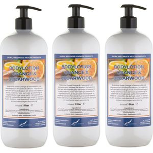 Bodylotion Sweet Orange & Cedarwood 1 Liter - met gratis pomp - set van 3 stuks