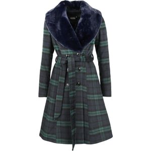Voodoo Vixen - Double Breasted Tartan Dress Coat - Lange Jas - Blauw-groen