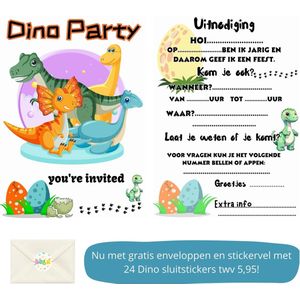 Uitnodiging kinderfeestje - Kinderfeest - Uitnodigingen - Verjaardag - Inclusief enveloppen - Eigen design en print - Wenskaart - Dino - 20 stuks - A6