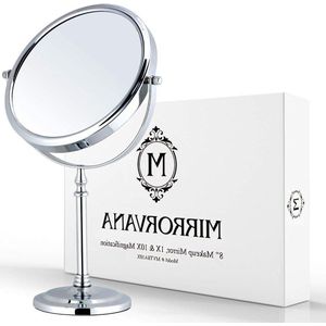 10x Vergroting Cosmetische Spiegel Make-up Dubbelzijdig Scheerspiegel - Vrijstaand Tafelspiegel 360 graden draaibaar - Verchroomd (20 cm) scheerspiegel wandmodel