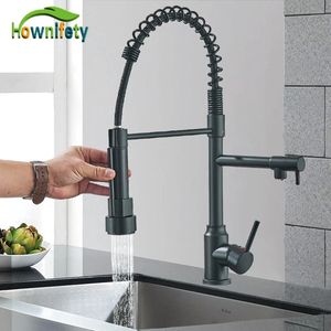 Zwarte Keuken kraan met uittrekbare uitloop - Dubbele uitloop Mengkraan - Flexibele slang - RVS - 47 cm hoog