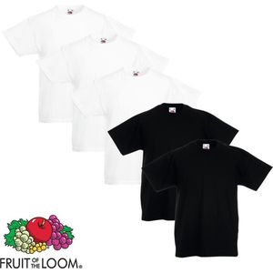 Fruit of the Loom Kinder t-shirts wit/zwart maat 164 5 st