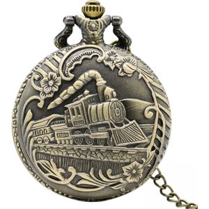 Fako® - Zakhorloge - Pocket Watch - XXL - Trein - Ø 47mm - Bronskleurig