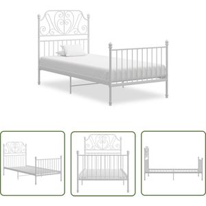 The Living Store Bedframe metaal wit 100x200 cm - Metalen Bed Frame - Tweepersoons Bed - Wit Bed - Bed Frame Kopen - Slaapcomfort