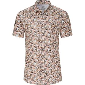 Desoto - Short Sleeve Jersey Overhemd Print Beige - Heren - Maat M - Slim-fit