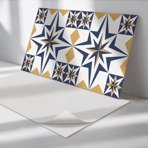 Wallfluent Vinyl Wandpaneel - Geometrische sterren in vierkanten Zelfklevend Wandpaneel - 100 cm x 50 cm - Marine PVC wandpaneel - Set van 1 - Rechthoekig Wandbekleding Vinyl - Texturen Wandpaneel - PVC Muurpaneel - Wandpaneel Keuken en Badkamer