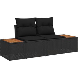 vidaXL - 2-Zits - Tuinsofa - met - Opslag - en - Kussens - Zwart - Poly - Rattan