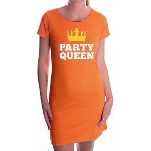 Oranje fun tekst jurkje - Party Queen - oranje kleding voor dames - Koningsdag jurk S