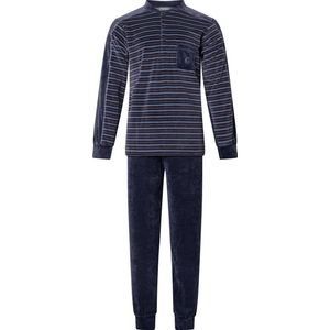 Gentlemen - heren pyjama 114216 - velours - knoophals - donkerblauw - maat XL