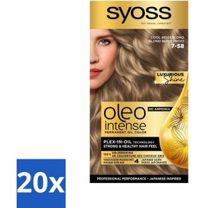 20 x SYOSS - Oleo Intense 7-58 Cool Beige Blond - Haarverf - Zonder Ammoniak - Grijsdekking - Langdurige Kleur - Argan Olie - Haarmasker - Haarverzorging