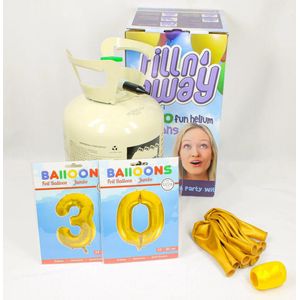 Verjaardag Versiering Pakket 30 jaar - Helium tank voor ballonnen - versiering ballon 30 Jaar Verjaardag Versiering Volwassenen - Ballonnen Goud & Krullint Goud - Ballonnen 30 jaar - Pakket 2 cijfers 34"" + Helium Tank + 10 ballonnen + Krullint