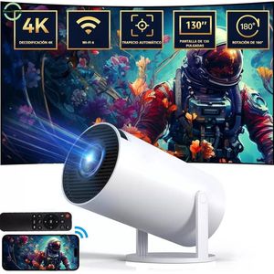 Pinnacle Living-Mini Beamer 2025 – Smart Projector met 4K-720p-ondersteuning – WiFi 6 & Bluetooth 5.2 – Voor iOS & Android – Ideaal voor Thuisbioscoop – Wit