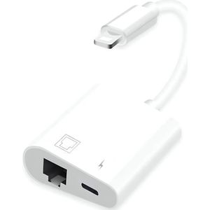 2 in 1 multifuctionele 8 Pins Lightning Hub naar Gigabit RJ45 + 8 Pins Lightning (power delivery) - 1000MB/s - Ethernet Adapter - Wit