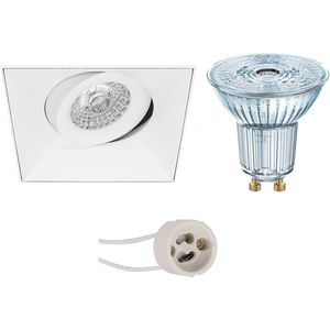 LED Spot Set - LEDVANCE Parathom PAR16 930 36D - Proma Nivas Pro - GU10 Fitting - Dimbaar - Inbouw Vierkant - Mat Wit - 3.4W - Warm Wit 3000K - Trimless - Kantelbaar - 150mm