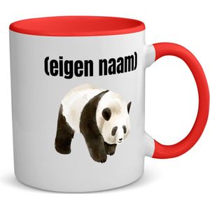 Akyol - panda met eigen naam koffiemok - theemok - rood - Panda - panda liefhebbers - mok met eigen naam - iemand die houdt van panda's - verjaardag - cadeau - kado - 350 ML inhoud