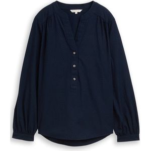 Tom Tailor - Blouse - Katoen - Gestructureerde Dobby - V-hals - Halve Knoopsluiting