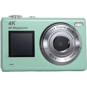 Digitale camera met dubbel scherm - Autofocus 4K 48MP Vloggingcamera Fotocamera met 32GB-kaart, compactcamera, 16x zoom, anti-shake, cadeau voor kinderen, tieners en beginners - groente