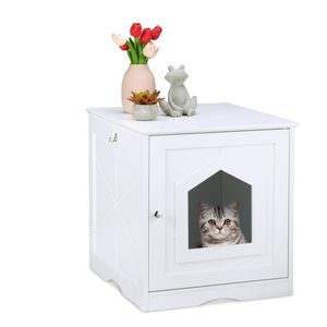 Relaxdays kattenbak ombouw - witte kattenkast - kattenhuis voor binnen - kattenmeubel