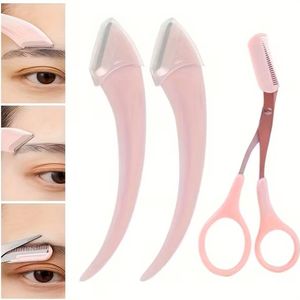 3-delige Wenkbrauwverzorgingsset – Voor Links- en Rechtshandigen - Wenkbrauw schaar - wenkbrauw mesje - wenkbrauw trim set - Roze