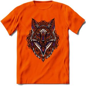 Vos - Dieren Mandala T-Shirt | Paars | Grappig Verjaardag Zentangle Dierenkop Cadeau Shirt | Dames - Heren - Unisex | Wildlife Tshirt Kleding Kado | - Oranje - 3XL