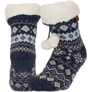Apollo dames huissokken - gevoerd - navy print - anti-slip - one size