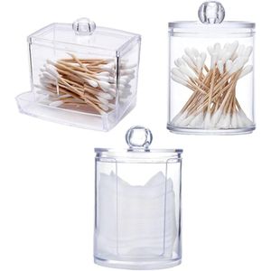 Acryl Wattenschijfjes Dispenser - Badkamer Organizer - 3 stuks