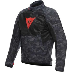 Zomerjas Heren Motorjas - Mesh Weefsel, Zachte Beschermers, Grijs Camo/Zwart/Fluorrood, Maat 54