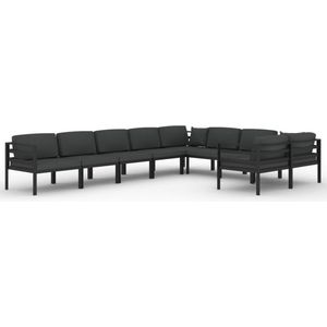 vidaXL - 9-delige - Loungeset - met - kussens - aluminium - antracietkleurig