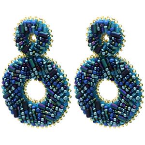 Oorbellen met Glaskralen - RVS - 6 cm - Blauw