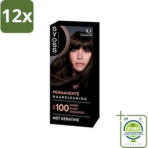 SYOSS - Permanent Coloration 3-1 - Haarverf - Permanente Haarkleuring - Donkerbruin - Grijsdekking - Voordeelverpakking - 12 stuks - Permanente haarkleur - Donkerbruin haar