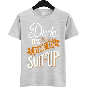Dude Shuit Up | Vrijgezellenfeest Cadeau Man - Groom To Be Bachelor Party - Grappig Bruiloft En Bruidegom Bier Shirt - T-Shirt - Unisex - Ash Grey - Maat L