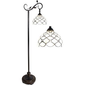 HAES DECO - Tiffany Vloerlamp 152 cm Bruin Beige Glas Staande Lamp Glas in Lood Tiffany Lamp