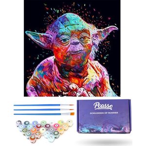 Pcasso ® Star wars Yoda – Incl. 3 Penselen & Geschenkverpakking - Schilderen Op Nummer - Schilderen Op Nummer Volwassenen & Kinderen – Schilderen Op Nummer Dieren – Kleuren Op Nummer – 40x50 cm – Professionele 26-Delige Set