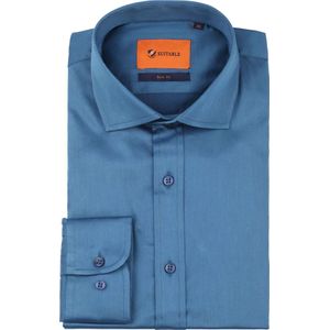 Suitable - Satin Overhemd Blauw - Heren - Maat 40 - Slim-fit