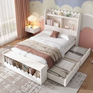 Sweiko Kinderbed - 90x190 cm - Laden + plank + bankje - Lattenbodem - zonder matras - Wit