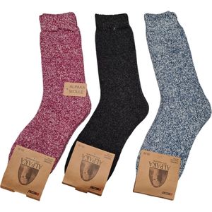 Alpaca Wollen Sokken- Huissokken - Wintersokken - Thermosokken - 3Pack - Roze Zwart Blauw - 39-42
