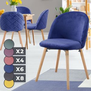 Miadomodo - Eetkamerstoelen - Velvet stoel - Beech Wood Legs - Backstest - Keukenstoel - Woonkamerstoel - Royal Blue - 4 PCS