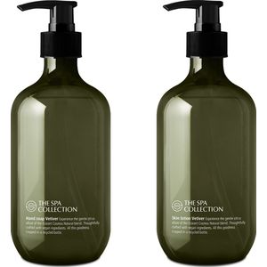 The Spa Collection Vetiver - Ecocert Cosmos Natural - Handzeep + Body Lotion - 475 ml gerecyclede pompfles - Set van 2 stuks