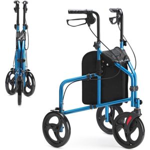 Compacte Driewieler Rollator - Opvouwbare Aluminium Loophulp met Afneembare Tas voor Binnen en Buiten