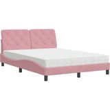 vidaXL - Bed - met - matras - fluweel - roze - 140x200 - cm