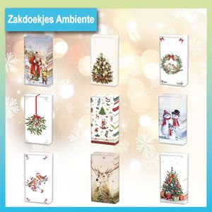 Zakdoekjes bedrukt kerstmotieven set van 9 pakjes